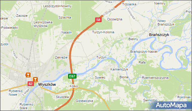 mapa Turzyn gmina Brańszczyk, Turzyn gmina Brańszczyk na mapie Targeo