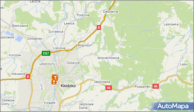 mapa Wojciechowice gmina Kłodzko, Wojciechowice gmina Kłodzko na mapie Targeo