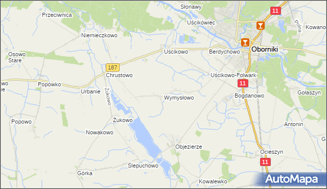 mapa Wymysłowo gmina Oborniki, Wymysłowo gmina Oborniki na mapie Targeo