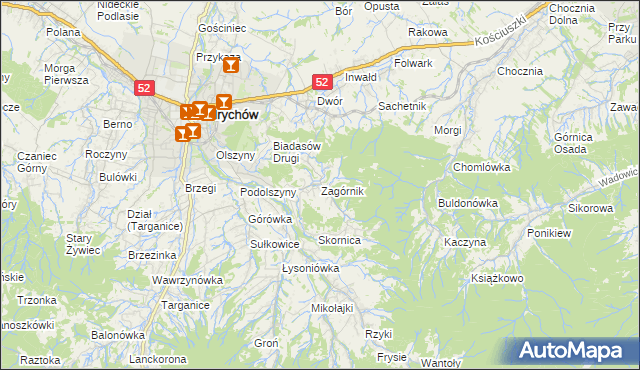 mapa Zagórnik gmina Andrychów, Zagórnik gmina Andrychów na mapie Targeo