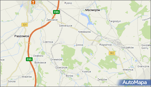 mapa Zimnik gmina Mściwojów, Zimnik gmina Mściwojów na mapie Targeo