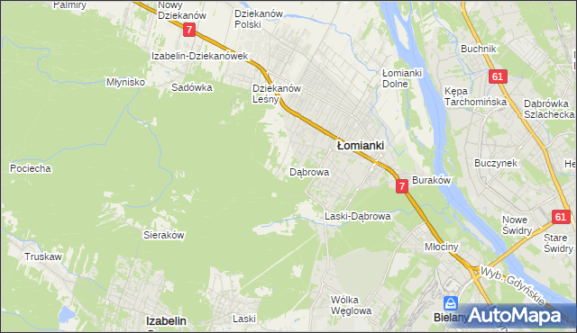 mapa Dąbrowa gmina Łomianki, Dąbrowa gmina Łomianki na mapie Targeo