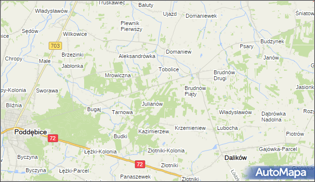 mapa Stanisławów gmina Dalików, Stanisławów gmina Dalików na mapie Targeo