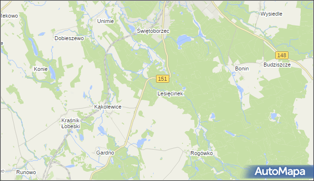 mapa Lesięcinek, Lesięcinek na mapie Targeo
