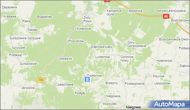 mapa Ludwinów gmina Niegowa, Ludwinów gmina Niegowa na mapie Targeo