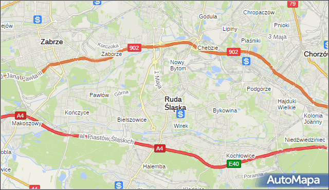 mapa Rudy Śląskiej, Ruda Śląska na mapie Targeo