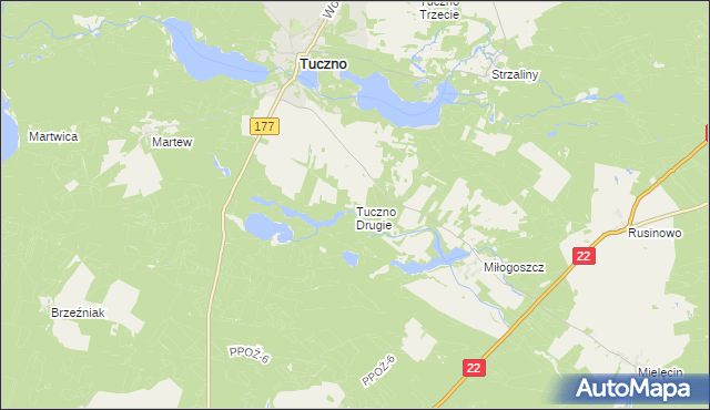 mapa Tuczno Drugie, Tuczno Drugie na mapie Targeo