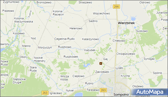 mapa Kazubek gmina Wierzbinek, Kazubek gmina Wierzbinek na mapie Targeo