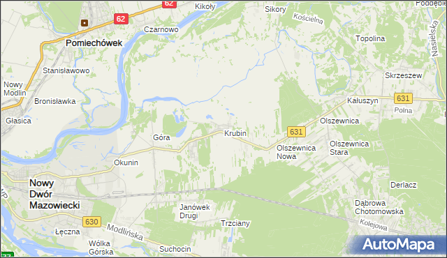 mapa Krubin gmina Wieliszew, Krubin gmina Wieliszew na mapie Targeo