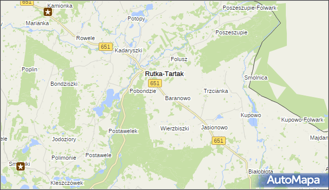 mapa Baranowo gmina Rutka-Tartak, Baranowo gmina Rutka-Tartak na mapie Targeo