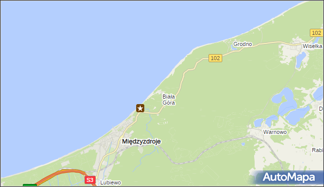 mapa Biała Góra gmina Międzyzdroje, Biała Góra gmina Międzyzdroje na mapie Targeo