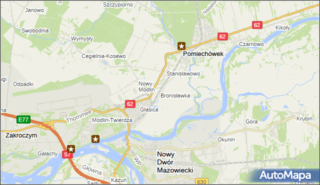 mapa Bronisławka gmina Pomiechówek, Bronisławka gmina Pomiechówek na mapie Targeo