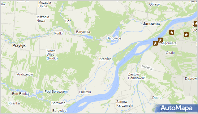 mapa Brześce gmina Janowiec, Brześce gmina Janowiec na mapie Targeo
