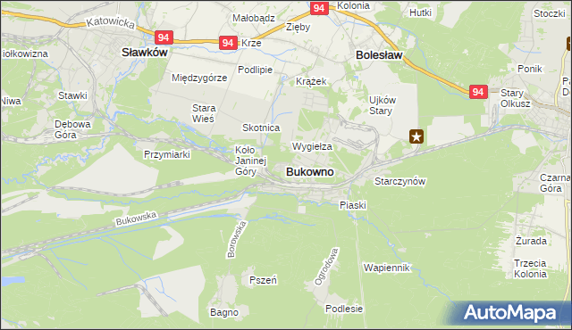 mapa Bukowno powiat olkuski, Bukowno powiat olkuski na mapie Targeo