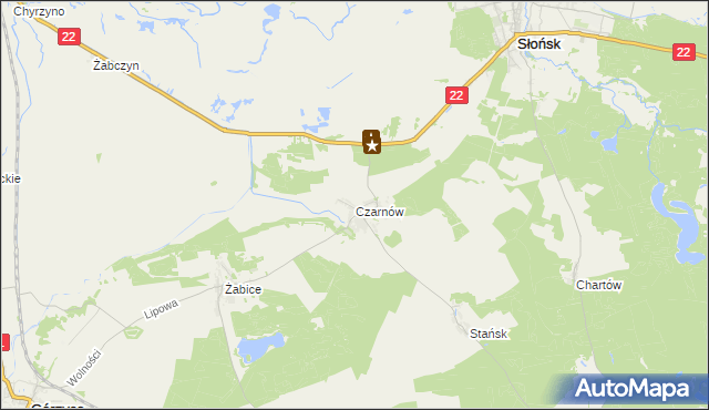 mapa Czarnów gmina Górzyca, Czarnów gmina Górzyca na mapie Targeo