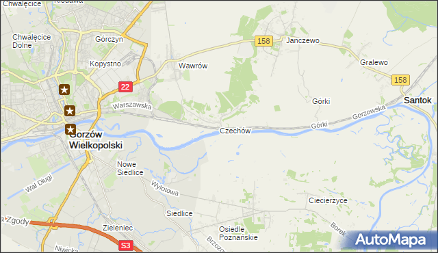 mapa Czechów gmina Santok, Czechów gmina Santok na mapie Targeo