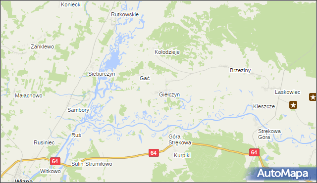 mapa Giełczyn gmina Trzcianne, Giełczyn gmina Trzcianne na mapie Targeo