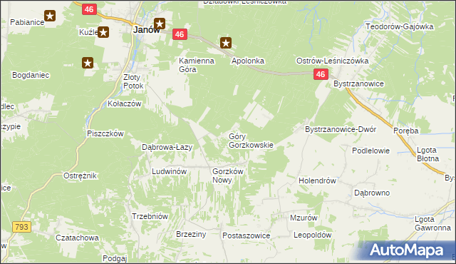 mapa Góry Gorzkowskie, Góry Gorzkowskie na mapie Targeo