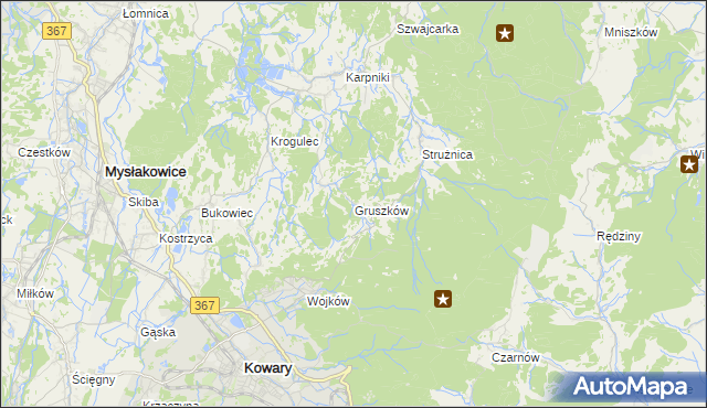 mapa Gruszków gmina Mysłakowice, Gruszków gmina Mysłakowice na mapie Targeo