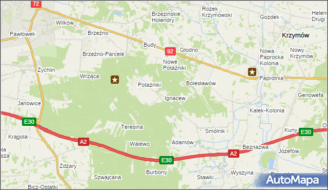 mapa Ignacew gmina Krzymów, Ignacew gmina Krzymów na mapie Targeo