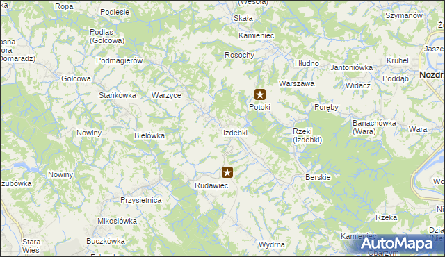 mapa Izdebki gmina Nozdrzec, Izdebki gmina Nozdrzec na mapie Targeo