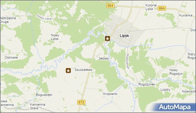 mapa Jałowo gmina Lipsk, Jałowo gmina Lipsk na mapie Targeo
