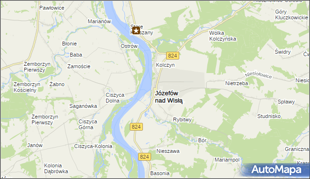mapa Józefów nad Wisłą, Józefów nad Wisłą na mapie Targeo
