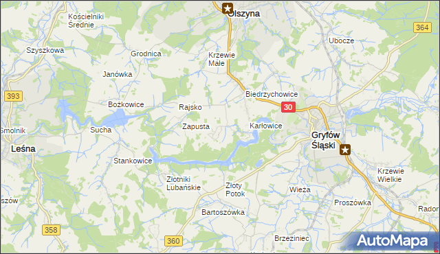 mapa Kałużna gmina Olszyna, Kałużna gmina Olszyna na mapie Targeo