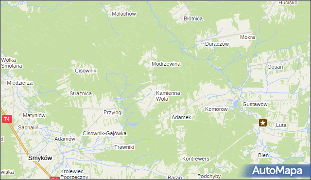 mapa Kamienna Wola gmina Stąporków, Kamienna Wola gmina Stąporków na mapie Targeo