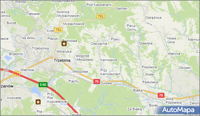 mapa Karniowice gmina Trzebinia, Karniowice gmina Trzebinia na mapie Targeo