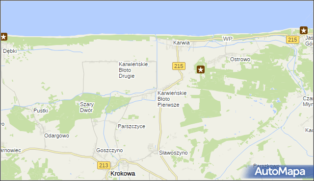 mapa Karwieńskie Błoto Pierwsze, Karwieńskie Błoto Pierwsze na mapie Targeo