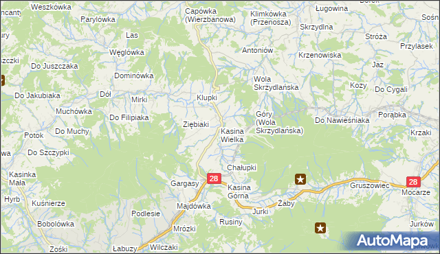mapa Kasina Wielka, Kasina Wielka na mapie Targeo