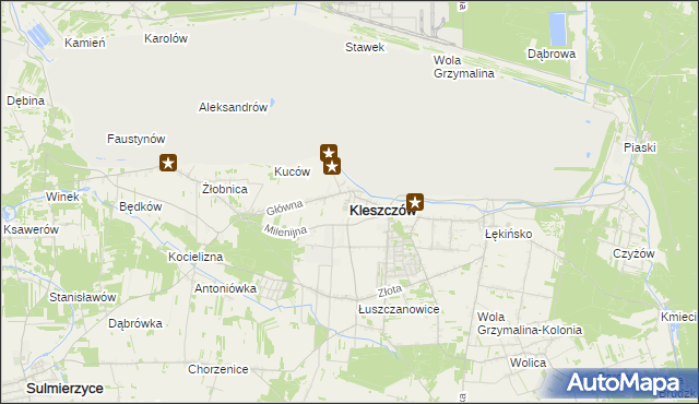 mapa Kleszczów powiat bełchatowski, Kleszczów powiat bełchatowski na mapie Targeo