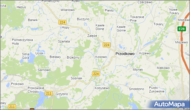 mapa Kosowo gmina Przodkowo, Kosowo gmina Przodkowo na mapie Targeo