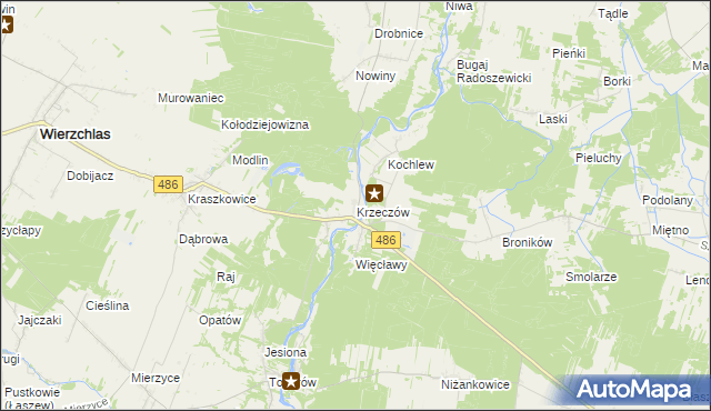 mapa Krzeczów gmina Wierzchlas, Krzeczów gmina Wierzchlas na mapie Targeo