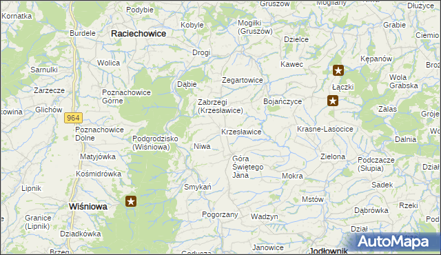mapa Krzesławice gmina Raciechowice, Krzesławice gmina Raciechowice na mapie Targeo