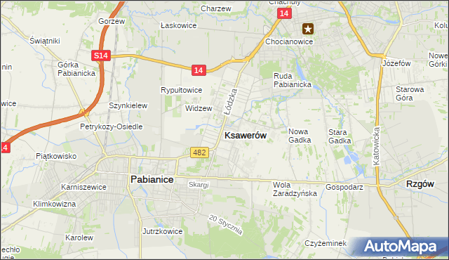 mapa Ksawerów powiat pabianicki, Ksawerów powiat pabianicki na mapie Targeo
