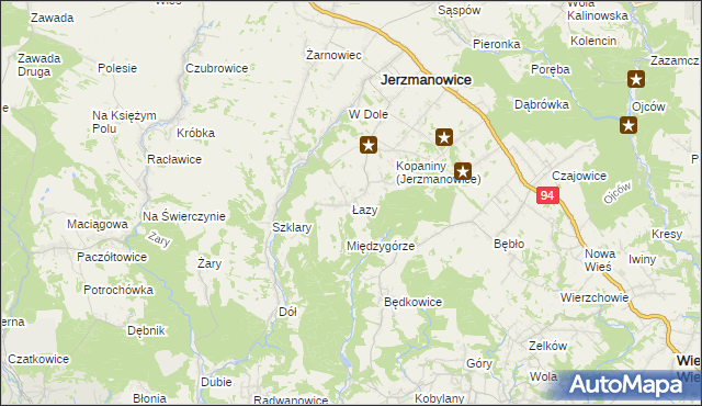 mapa Łazy gmina Jerzmanowice-Przeginia, Łazy gmina Jerzmanowice-Przeginia na mapie Targeo