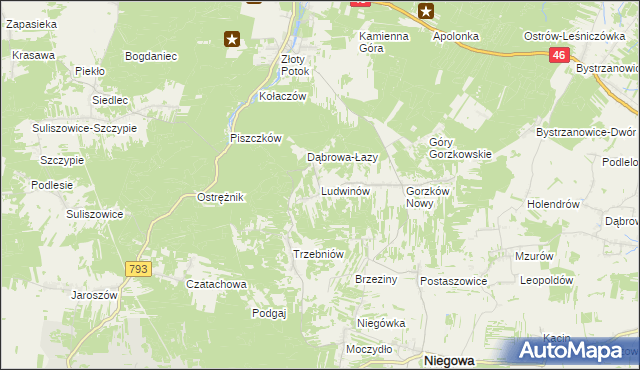 mapa Ludwinów gmina Niegowa, Ludwinów gmina Niegowa na mapie Targeo