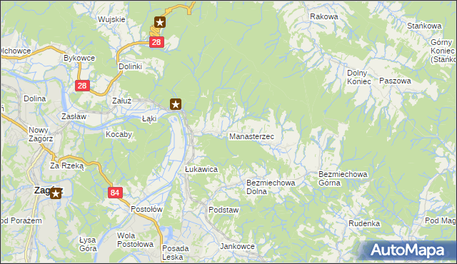 mapa Manasterzec, Manasterzec na mapie Targeo