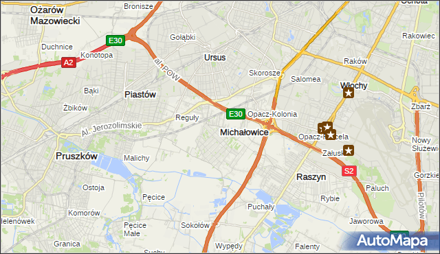 mapa Michałowice powiat pruszkowski, Michałowice powiat pruszkowski na mapie Targeo