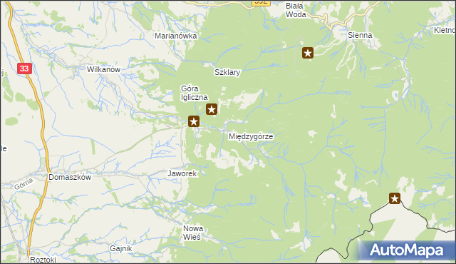 mapa Międzygórze gmina Bystrzyca Kłodzka, Międzygórze gmina Bystrzyca Kłodzka na mapie Targeo