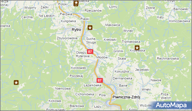 mapa Młodów gmina Piwniczna-Zdrój, Młodów gmina Piwniczna-Zdrój na mapie Targeo