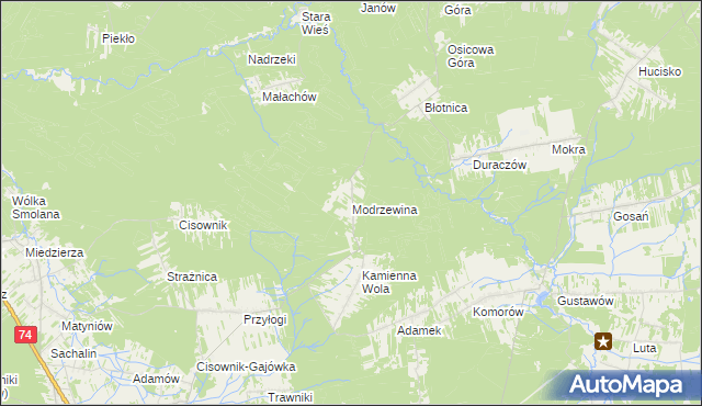 mapa Modrzewina gmina Stąporków, Modrzewina gmina Stąporków na mapie Targeo
