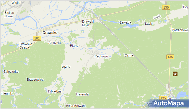 mapa Pęckowo gmina Drawsko, Pęckowo gmina Drawsko na mapie Targeo