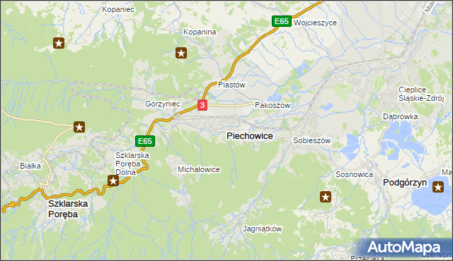 mapa Piechowice powiat jeleniogórski, Piechowice powiat jeleniogórski na mapie Targeo