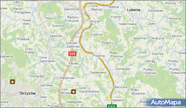 mapa Połomia gmina Niebylec, Połomia gmina Niebylec na mapie Targeo
