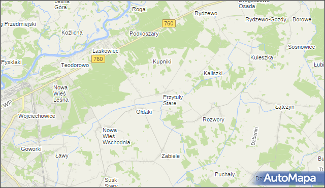 mapa Przytuły Stare, Przytuły Stare na mapie Targeo