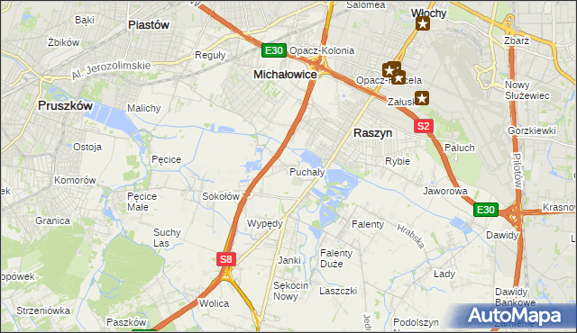 mapa Puchały gmina Raszyn, Puchały gmina Raszyn na mapie Targeo