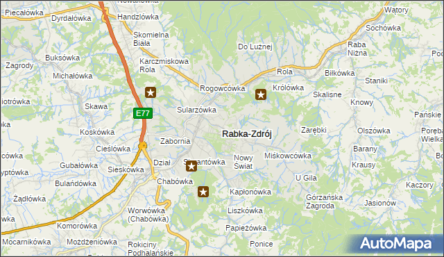mapa Rabka-Zdrój, Rabka-Zdrój na mapie Targeo